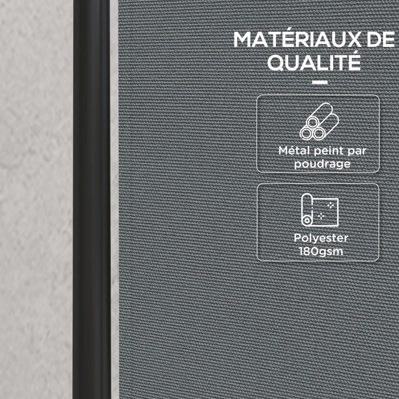 Outsunny Paravent 221 x 172 cm paravent de jardin à 4 panneaux avec pieds larges en tissu polyester de 180 g/m² gris foncé