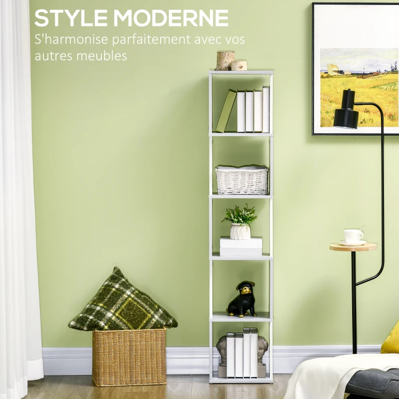 HOMCOM Bibliothèque étagère Design Moderne à 5 Niveaux – Rangement Pratique pour Maison ou Bureau, blanc et gris