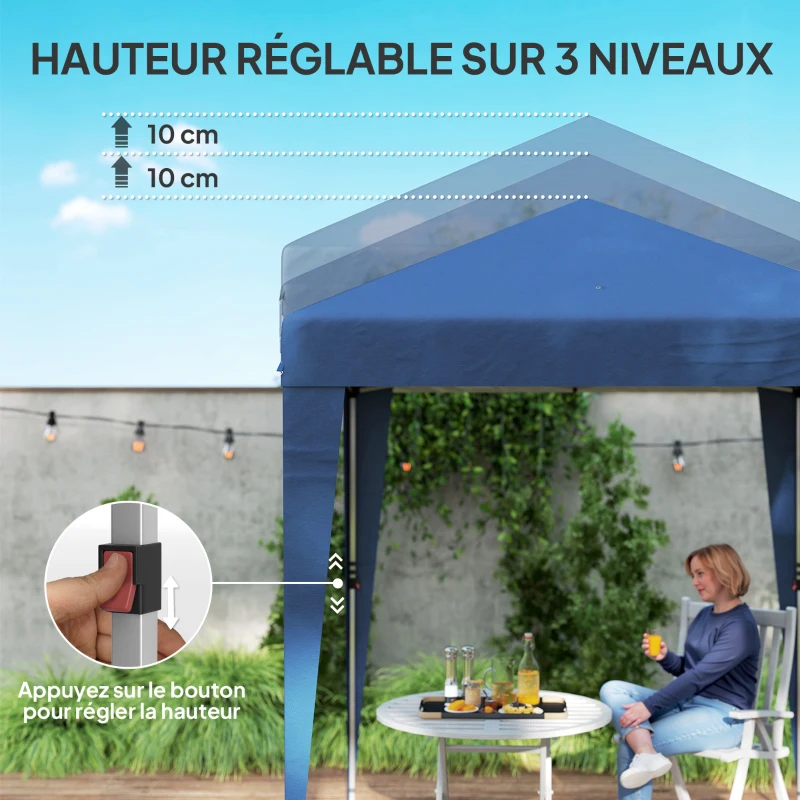 Outsunny Tonnelle barnum de jardin pop-up pliant réglable en hauteur protection UV 30+ 3 parois latérales bleu foncé