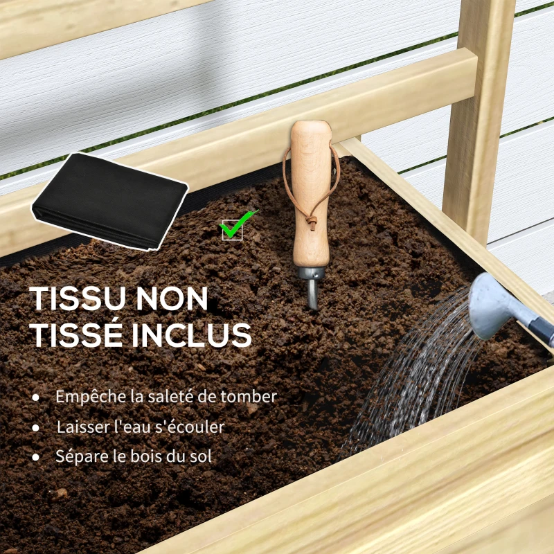 Outsunny Jardinière sur pieds, carré potager de jardin sur pieds avec treillis et étagère, en bois, 88 x 37 x 137 cm bois naturel