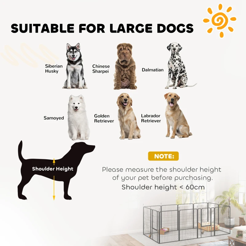 PawHut 12-Panel Solid Dog Playpen with Doors, for Large Dogs, 100cm Tall, Black