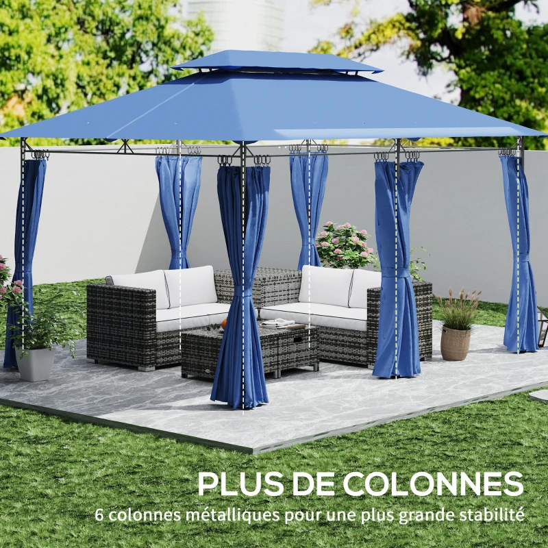 Outsunny Tonnelle de jardin 3 x 4 m tente de réception avec 6 rideaux amovibles à double toit pour patio, festival, bleu foncé