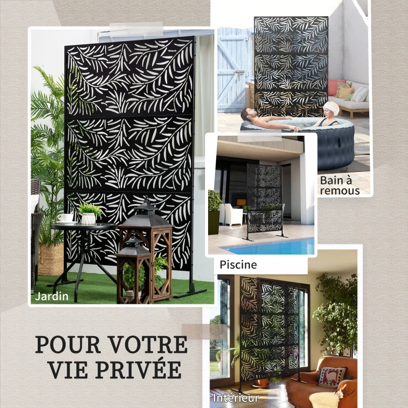 Outsunny Panneau décoratif extérieur paravent extérieur en acier motifs de branches de saule découpées 122 x 45 x 198 cm noir
