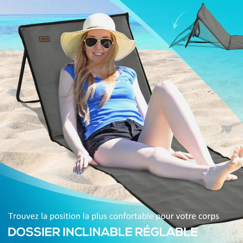 Outsunny Lot de 2 tapis de plage rembourré dossier inclinable multi-positions acier polyester gris