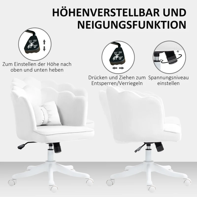 HOMCOM Bureaustoel met Bloemblaadje- Ontwerp en Strikkussen, Comfortabel Gepolsterd, Wit(m-6)