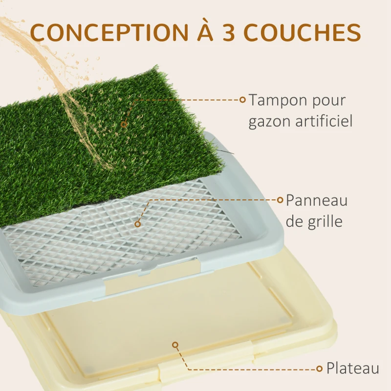 PawHut Toilette pour chien litière avec tapis en gazon artificiel plateau et panneau grillagé 46,5 x 34 cm