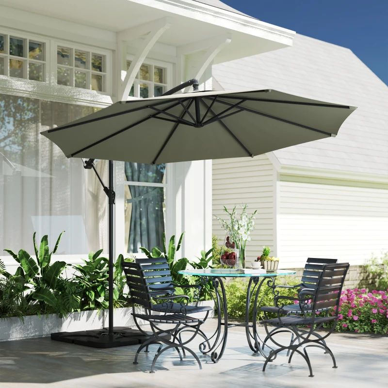 Outsunny 3m Overhanging Parasol, with Base, Weights and Cover - Light Grey