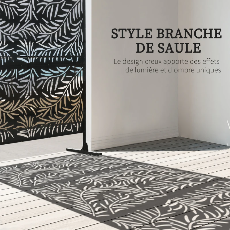 Outsunny Panneau décoratif extérieur paravent extérieur en acier motifs de branches de saule découpées 122 x 45 x 198 cm noir
