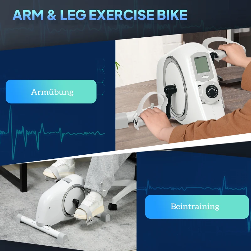 SPORTNOW Mini-Hometrainer, Onder-het-Bureau Voetpedalen, Arm- en Been Oefeningen, 8 Weerstandsniveaus, Staal, Wit