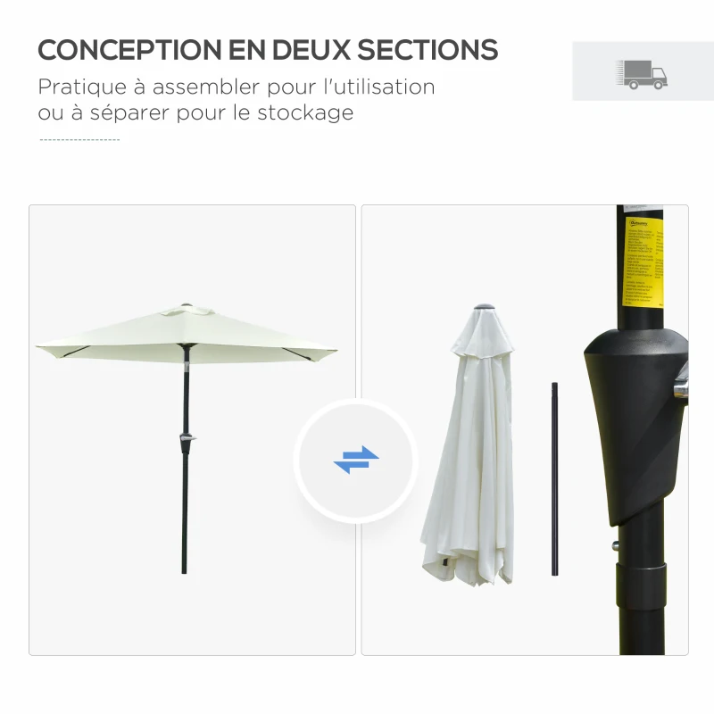 Outsunny Parasol de jardin parasol droit parasol hexagonal inclinable Ø 2,3 x 2,16 m métal polyester haute densité 180 g/m² crème