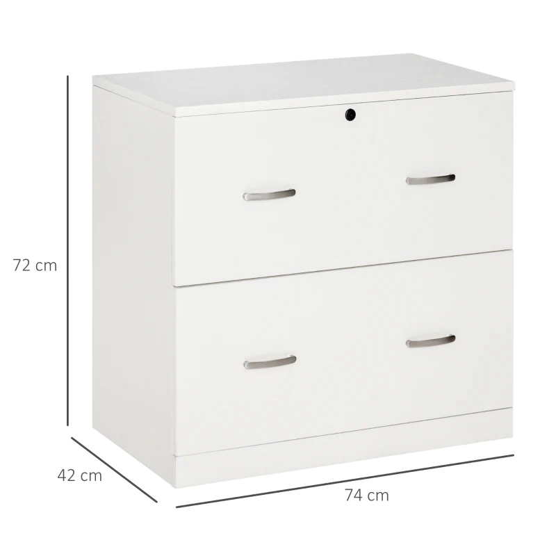 Vinsetto Cajonera de Oficina con 2 Cajones para Carpetas Colgantes con Cerradura y 2 Llaves 77x42x72 cm Blanco(m-3)