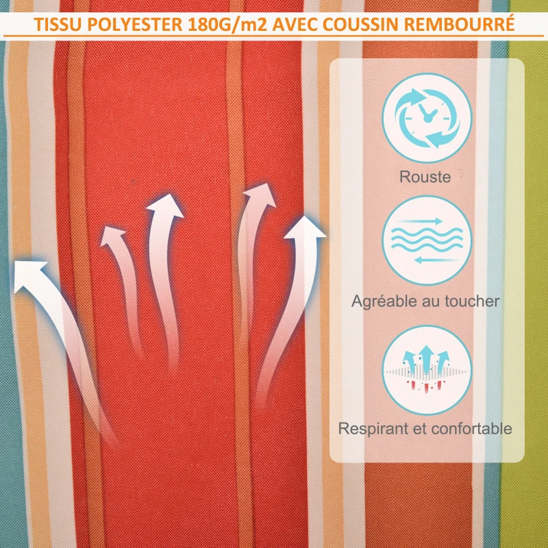 Outsunny Chaise suspendue hamac de voyage respirant portable 100 x 106 cm coton macramé polyester multicolore rayé