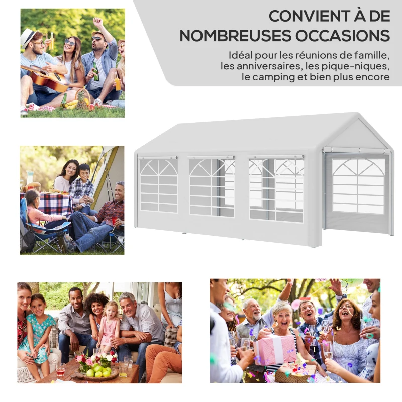 Outsunny Tonnelle de jardin 3 x 6 m tente de réception avec 4 parois 3 fenêtres de chaque côté barnum pour fête mariage blanc