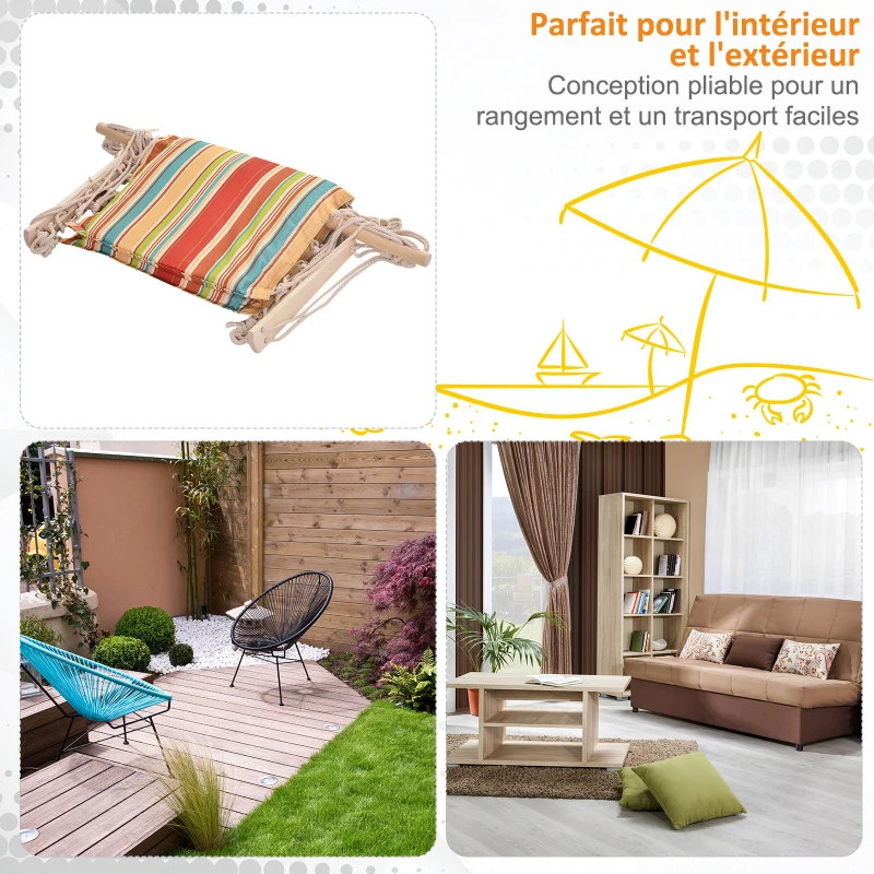 Outsunny Chaise suspendue hamac de voyage respirant portable 100 x 106 cm coton macramé polyester multicolore rayé
