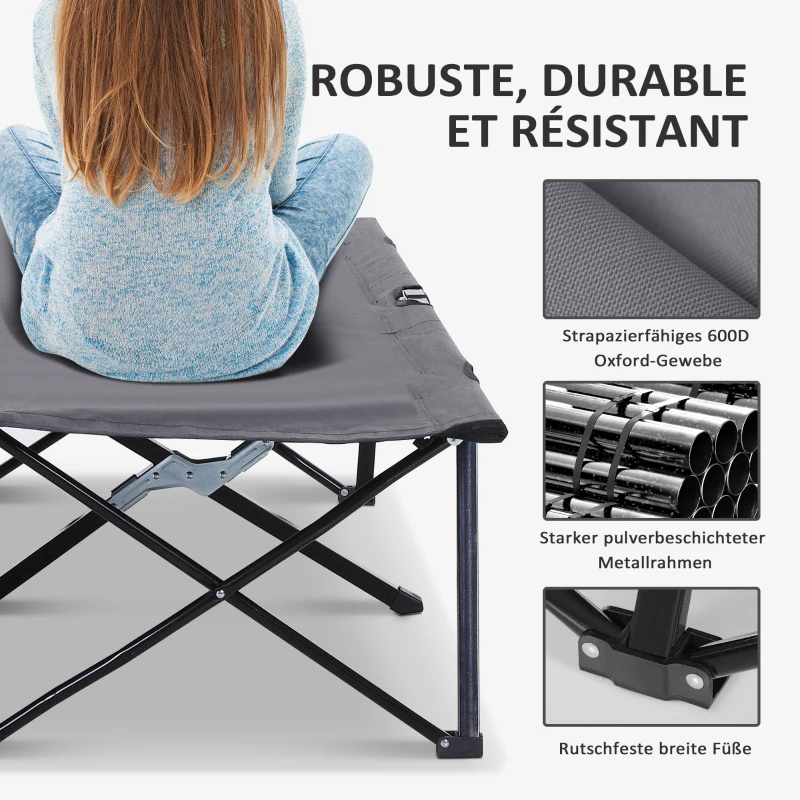 Outsunny Lit de camp pliable double 2 personnes 193 x 125 x 40 cm polyester Oxford métal gris