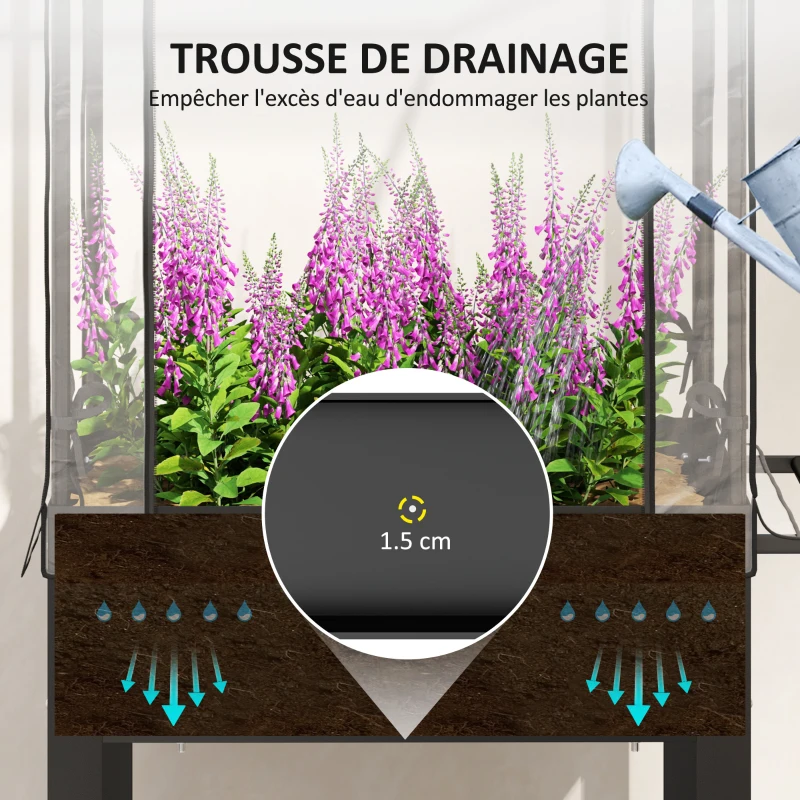 Outsunny Carré potager sur pieds avec bâche en plastique jardinière surélevée avec roues trou de drainage 67 x 69 x 147 cm noir