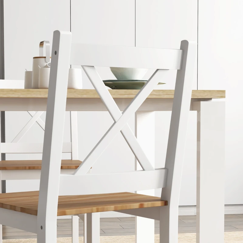 HOMCOM Lot de 4 chaises design style maison de campagne, cadre blanc – Parfaites pour salle à manger, cuisine ou salon