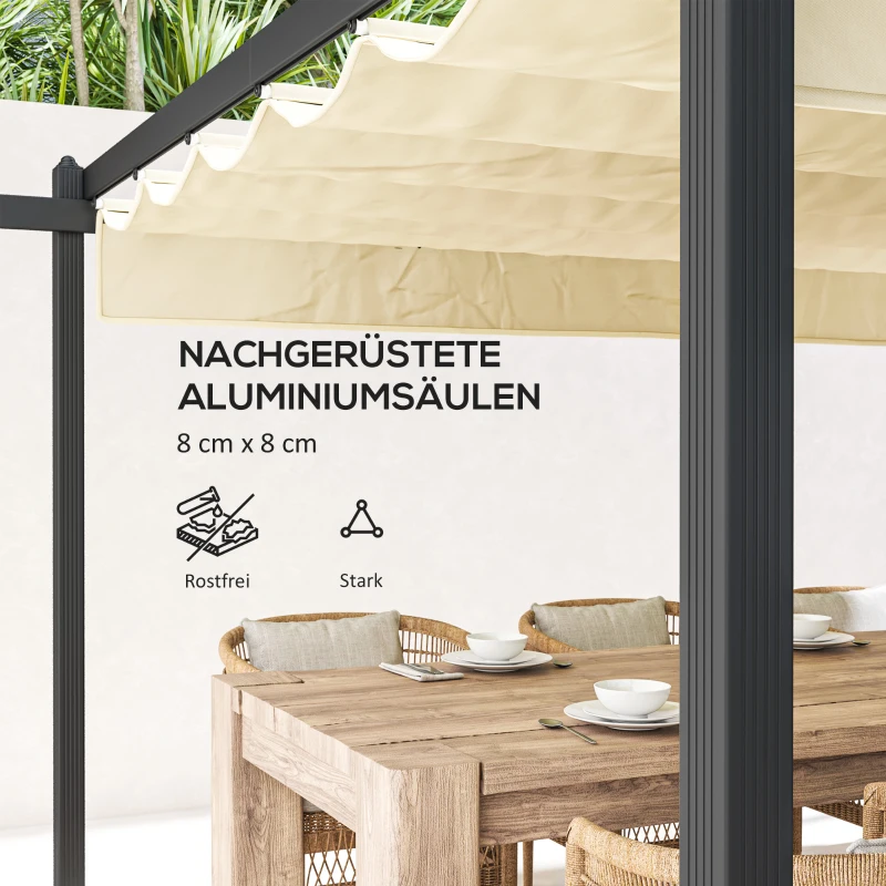 Outsunny Verstellbare Garten-Pergola, Pavillon mit Aluminium-Rahmen, Outdoor-Baldachin, für Garten, Balkon, Terrasse, Beige(m-5)