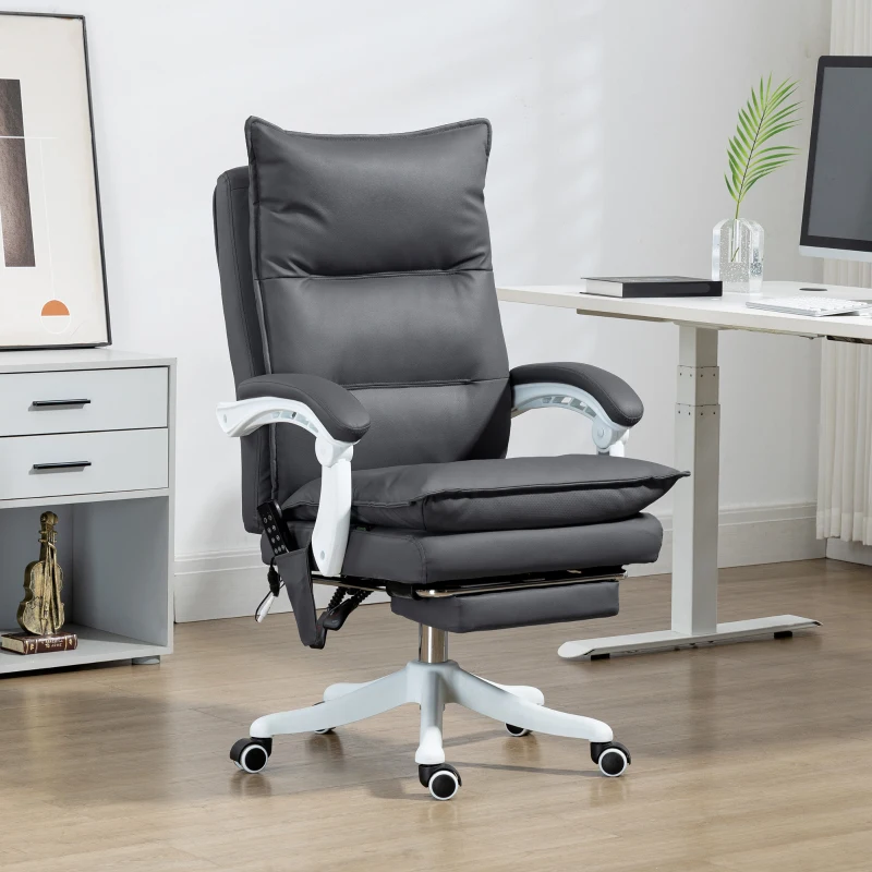 Vinsetto Vibration Massage Office Chair with Heat, Ergonomic Computer Desk Chairs, Faux Leather Desk Chair with Footrest, Armrest and Reclining Backrest, Charcoal Grey