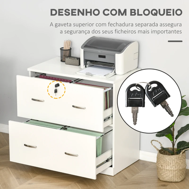 Vinsetto Armário para Aquivos com Gavetas Armário de Arrumação de Escritório com Fechadura e 2 Chaves 74x42x72cm Branco