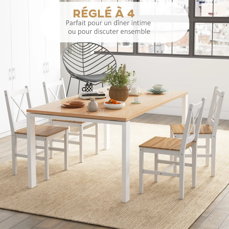 HOMCOM Lot de 4 chaises design style maison de campagne, cadre blanc – Parfaites pour salle à manger, cuisine ou salon