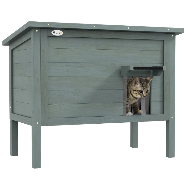 PawHut Katzenhaus Outdoor-Katzenhaus Katzenhütte, wetterbeständig, 1 Fenster, 1 Eingang, 85 x 50 x 68,5 cm, Dunkelgrau+Schwarz(m-10)
