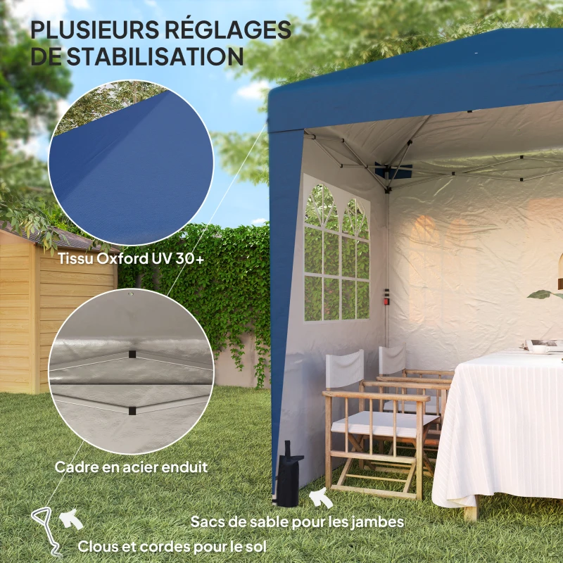 Outsunny Tonnelle barnum de jardin pop-up pliant réglable en hauteur protection UV 30+ 3 parois latérales bleu foncé