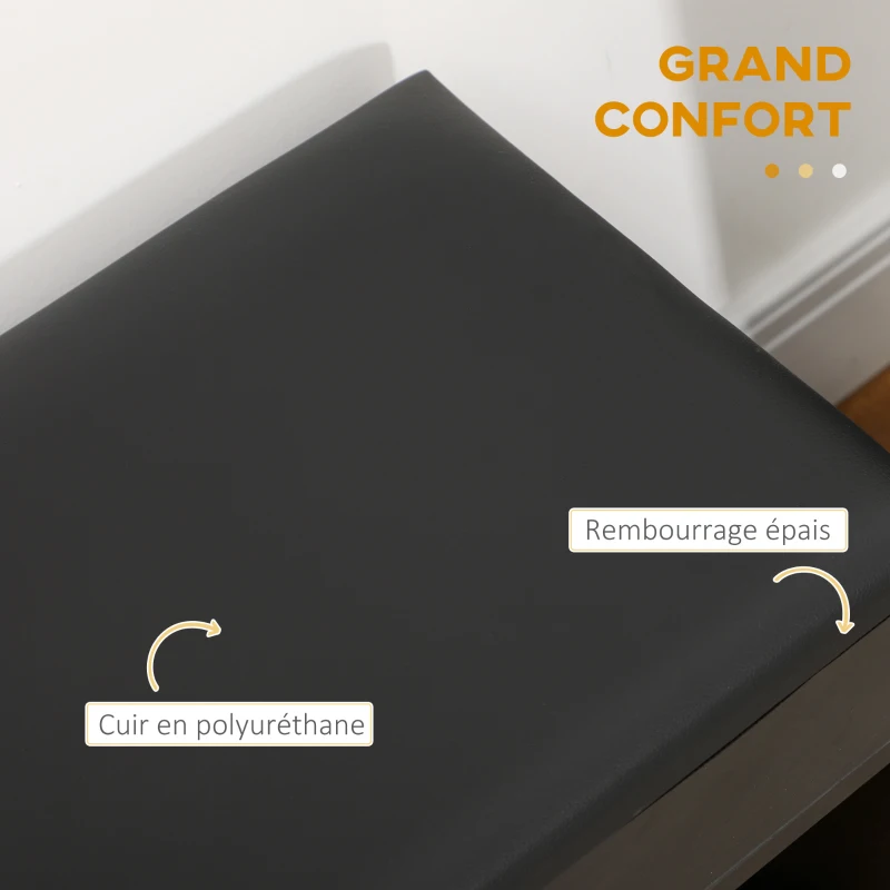 HOMCOM Meuble Chaussures Banc à Chaussures 2 Niveaux Rangement, Niche + Coffre intégré avec Coussin Noir