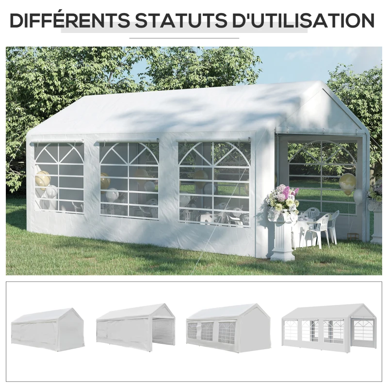 Outsunny Tonnelle de jardin 3 x 6 m tente de réception avec 4 parois 3 fenêtres de chaque côté barnum pour fête mariage blanc