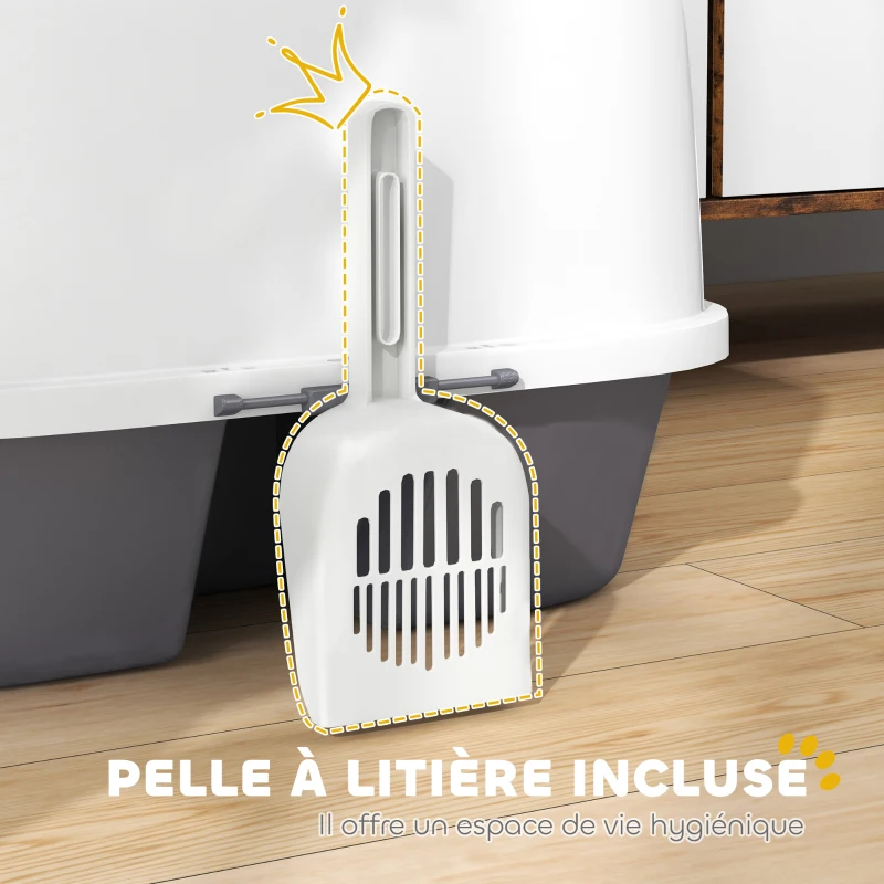 PawHut Bac à litière pour chat maison de toilette pour chat couvercle supérieur verrouillable et ouvrable 50 x 50 x 39 cm crème