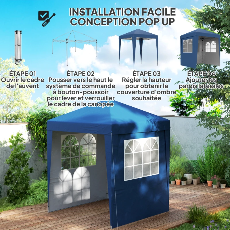 Outsunny Tonnelle barnum de jardin pop-up pliant réglable en hauteur protection UV 30+ 3 parois latérales bleu foncé