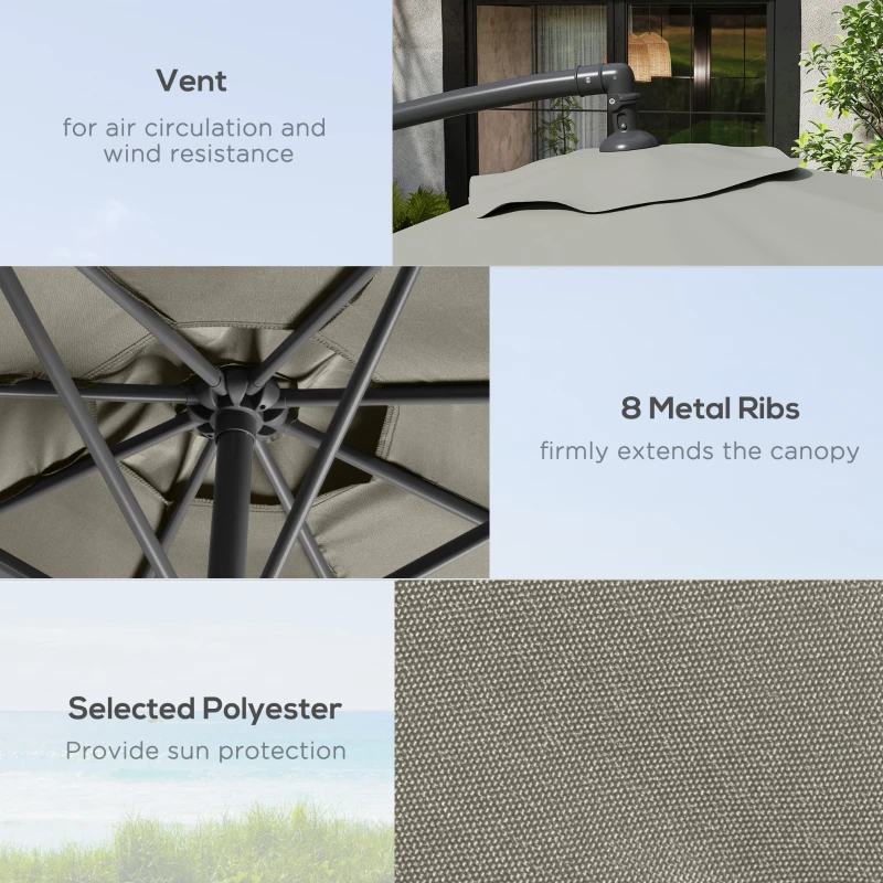 Outsunny 3m Overhanging Parasol, with Base, Weights and Cover - Light Grey