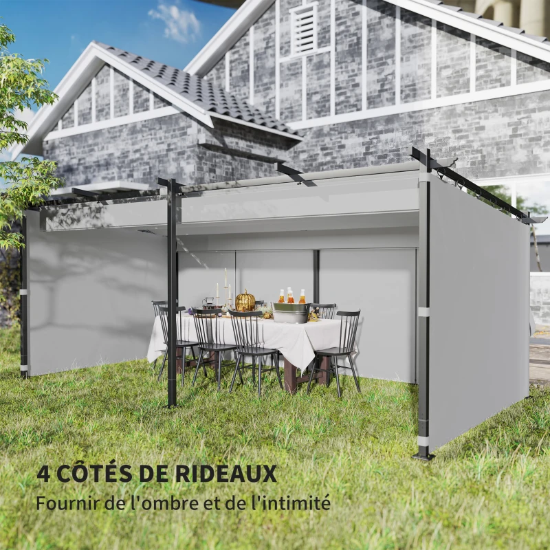 Outsunny Pergola jardin exterieur 3 x 6 m pergola coulissante rétractable avec parois latérales, abri soleil UPF30+, gris