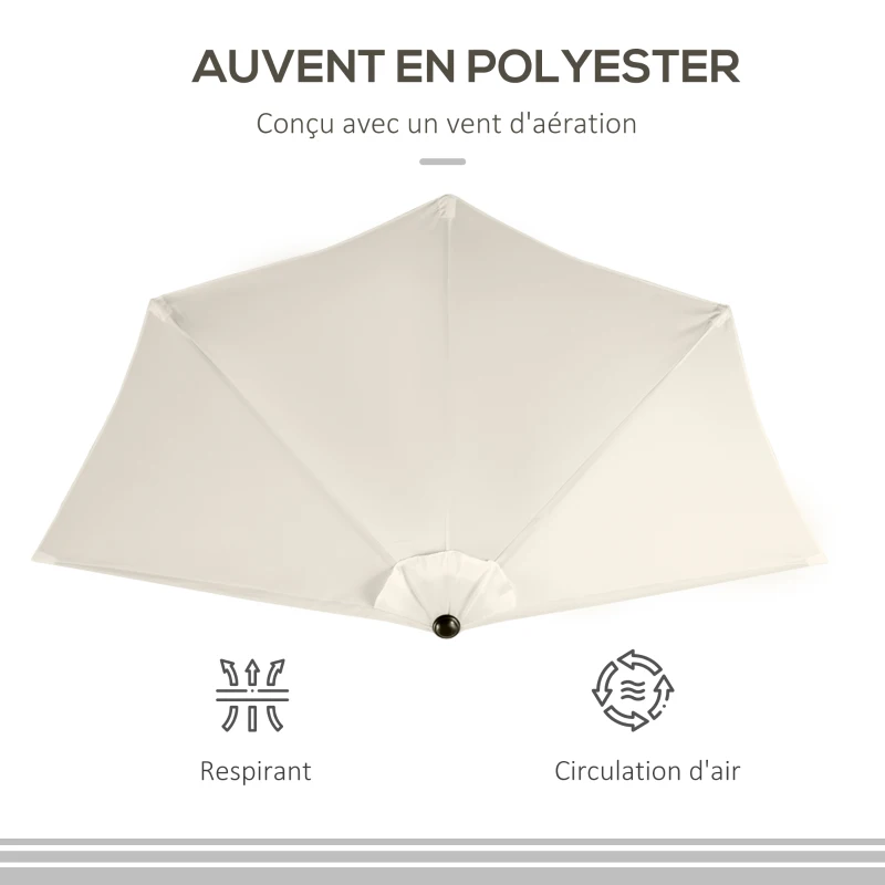 Outsunny Demi parasol parasol de balcon 5 entretoises métal cheminée incluse 2,93 x 1,5 x 2,49 m polyester haute densité crème