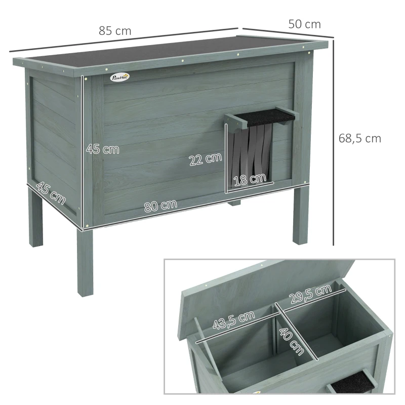 PawHut Katzenhaus Outdoor-Katzenhaus Katzenhütte, wetterbeständig, 1 Fenster, 1 Eingang, 85 x 50 x 68,5 cm, Dunkelgrau+Schwarz(m-3)