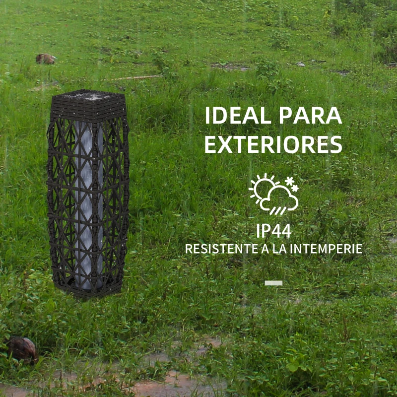 Outsunny Lámpara Solar de Ratán Sintético con Luces LED Encendido/Apagado Automático para Exterior 20x20x68 cm Gris
