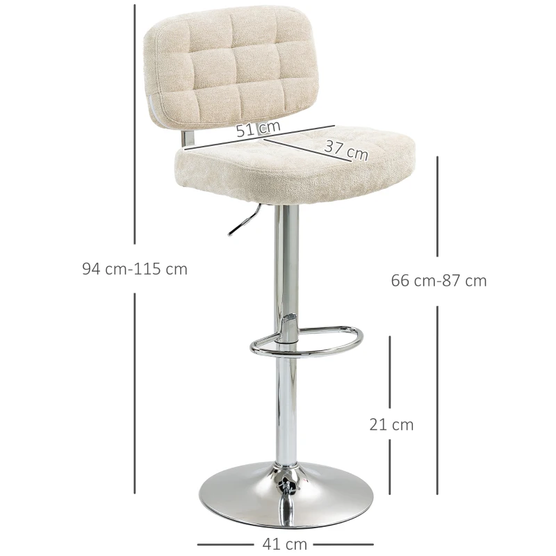 HOMCOM Lot de 2 tabourets de bar avec dossier, hauteur réglable et repose-pieds, cadre en acier, charge 120 Kg, beige