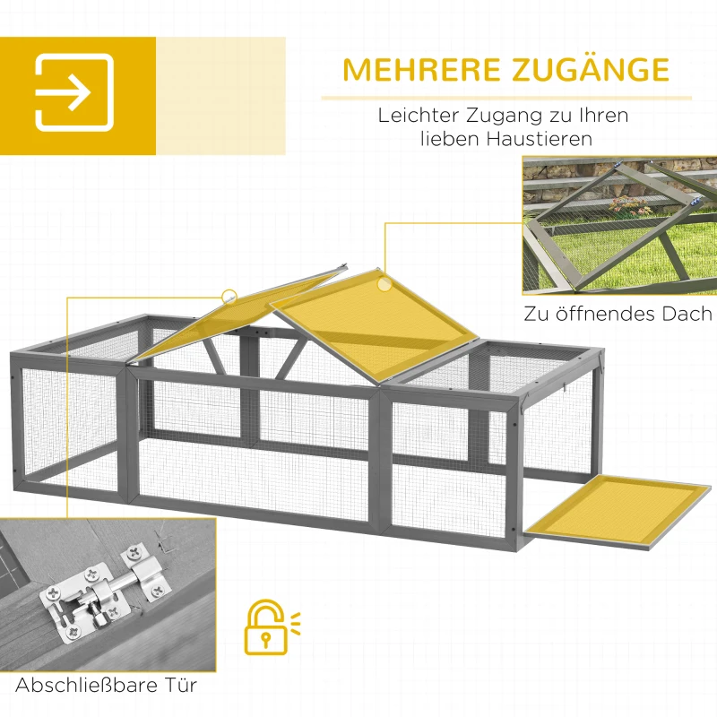 Pawhut Freilaufgehege für Kleintiere Aufklappbares Dach Tannenholz Grau(m-5)