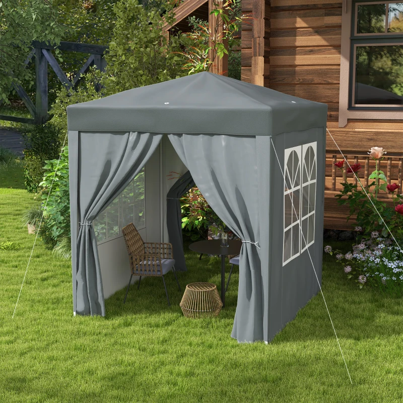 Outsunny Tonnelle de jardin extérieure tonnelle pliante pop-up réglable en hauteur protection UV 2 x 2 m gris