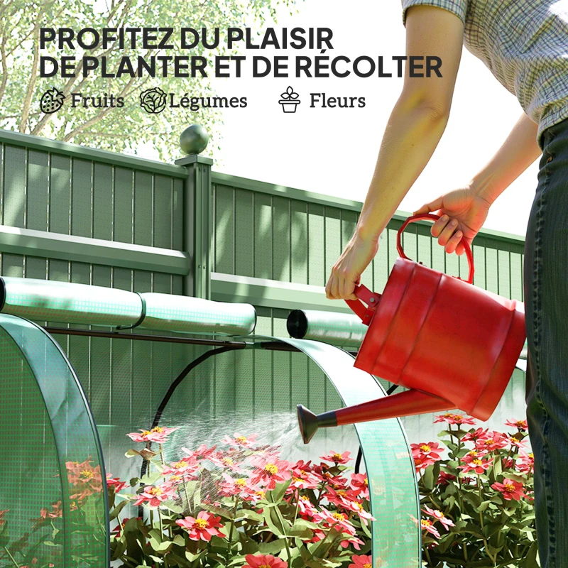 Outsunny Mini serre de jardin serre à tomates 4 x 1 x 0,80 m acier PE anti-UV 4 portes avec zip enroulables vert