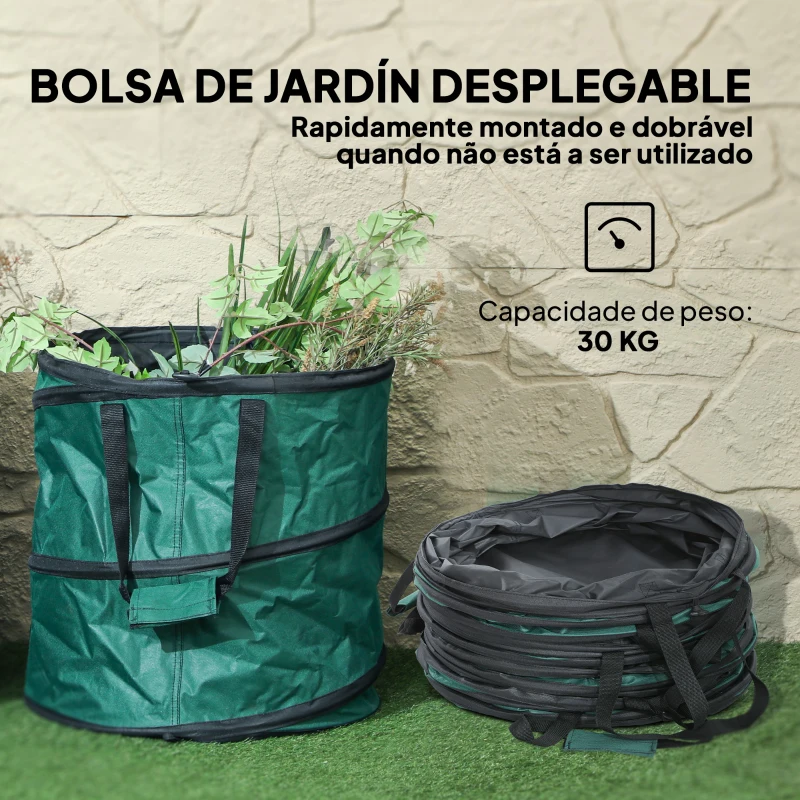 Outsunny Set de 4 Bolsas de Basura de Jardín 86L con Asas Fijación de Botones y Diseño Pop-Up Plegables y Reutilizables
