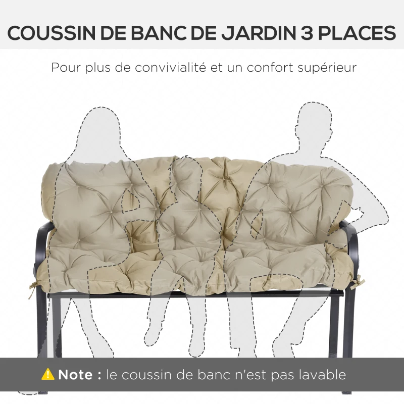 Outsunny Coussin matelas assise dossier pour banc de jardin balancelle canapé 3 places grand confort 150 x 98 x 8 cm kaki clair
