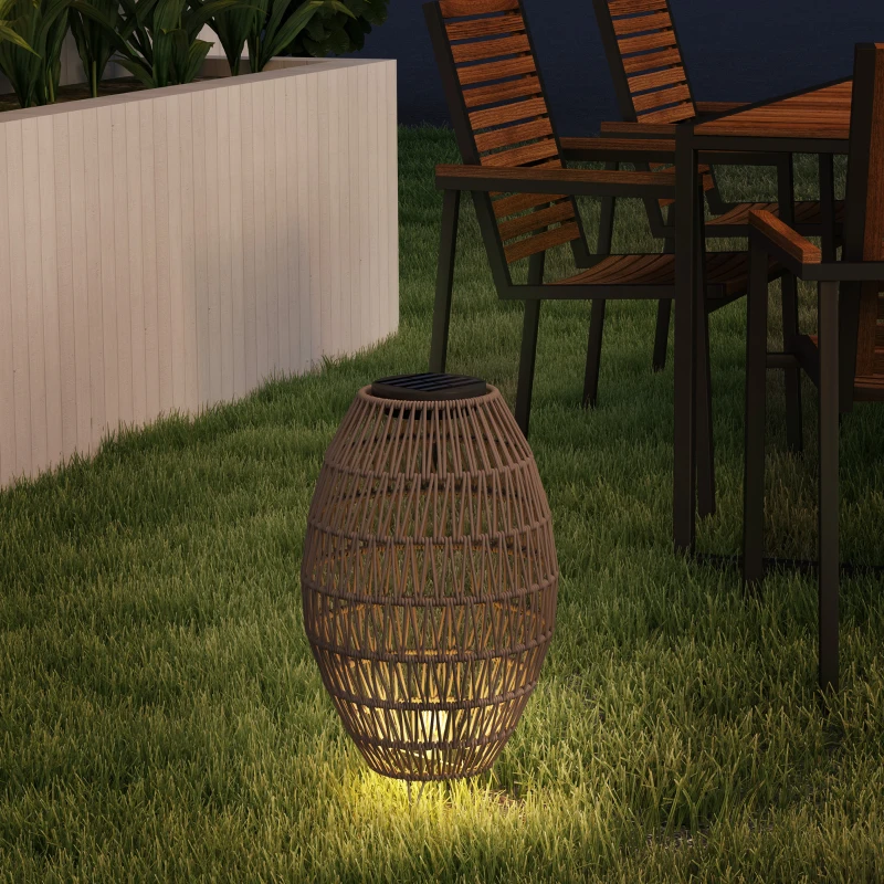 Outsunny Rattan Solar Lamp, Garden Solar Lantern with Auto On/Off Light, IP44 Waterproof, Decorative Outdoor Rattan Lamp for Porch, Pathway, Dark Brown