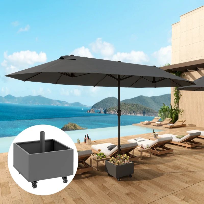 Outsunny Pied de parasol 2 en 1 support parasol avec roues universelles trous de drainage bac à fleurs 50 x 50 x 46 cm gris foncé