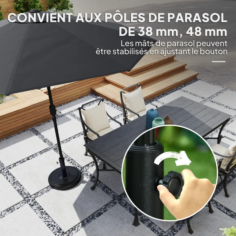 Outsunny Pied de parasol socle parasol extérieur pour mât de Ø 38 et 48 mm poids net 22 Kg en métal Ø 48 x 38,5 cm noir