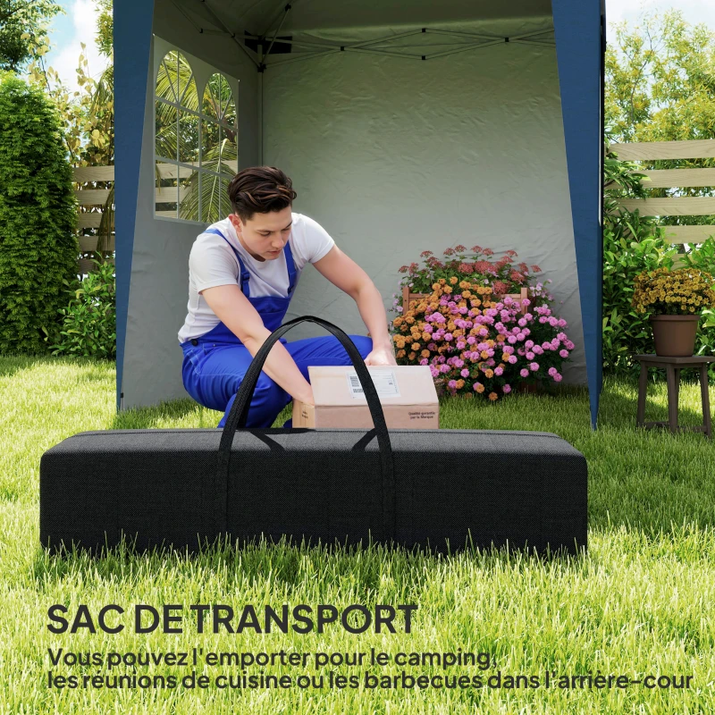 Outsunny Tonnelle barnum de jardin pop-up pliant réglable en hauteur protection UV 30+ 3 parois latérales bleu foncé