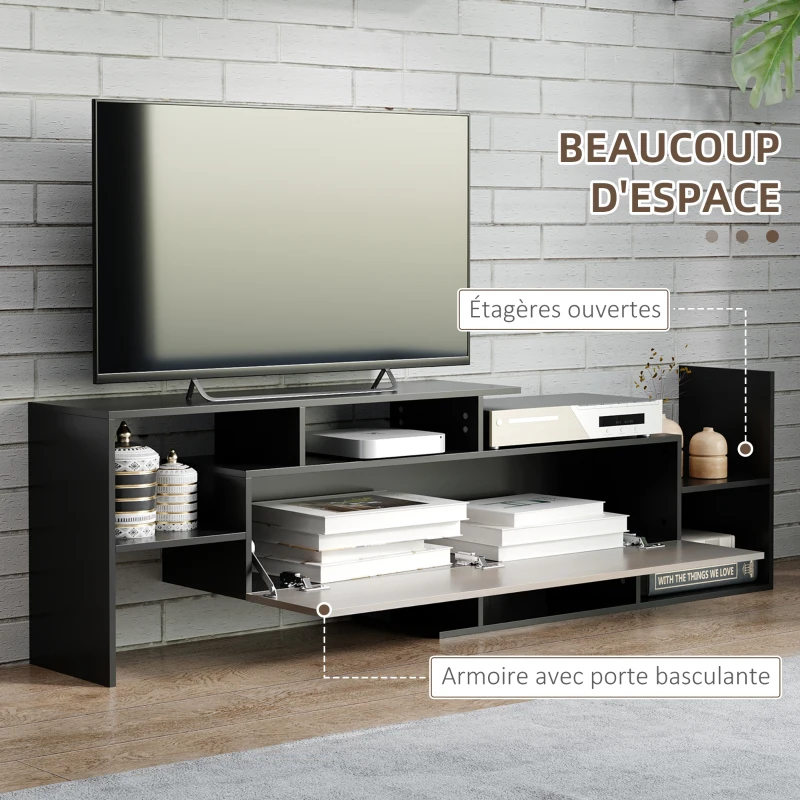HOMCOM Ensemble meuble TV avec banc et étagère murale style contemporain 153,6L cm - noir