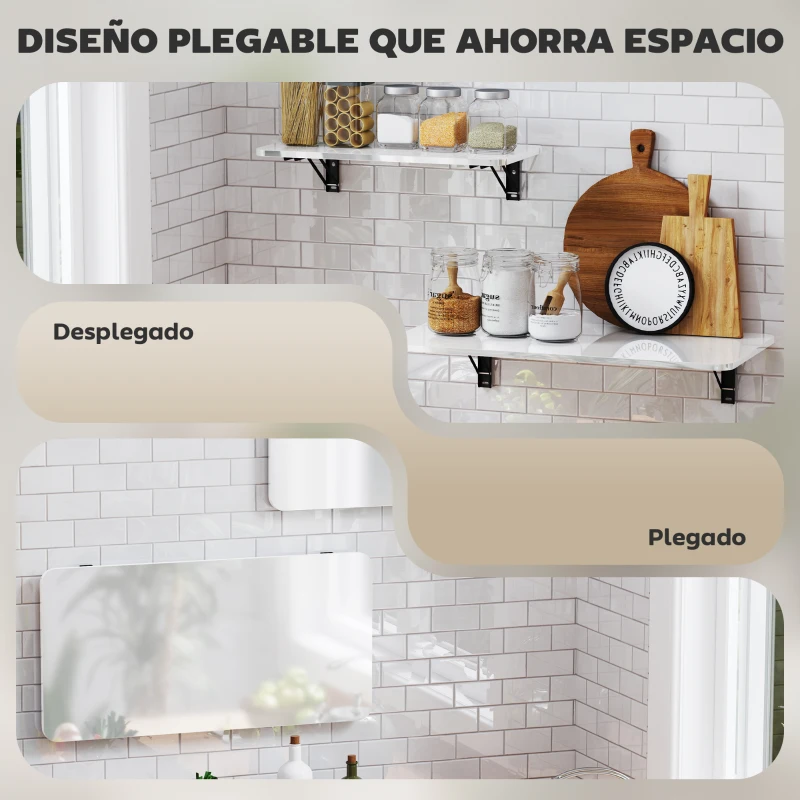 HOMCOM Juego de 2 Mesas Plegables de Pared, Escritorios Flotantes para Cocina Comedor, 80x40x16,5cm 60x30x11,5cm Blanco Brillo