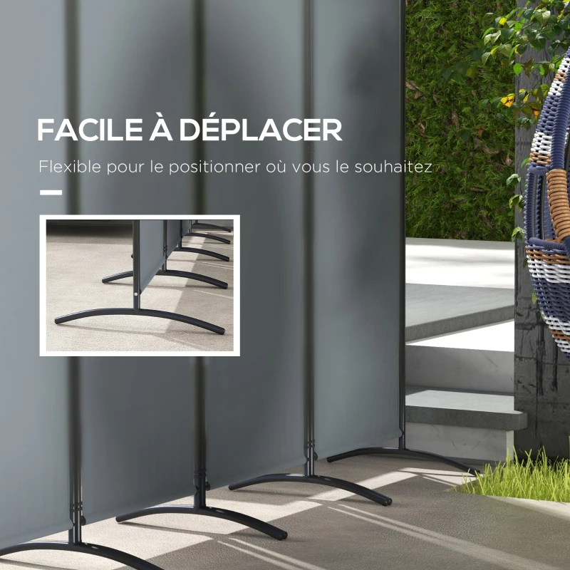 Outsunny Paravent 221 x 172 cm paravent de jardin à 4 panneaux avec pieds larges en tissu polyester de 180 g/m² gris foncé