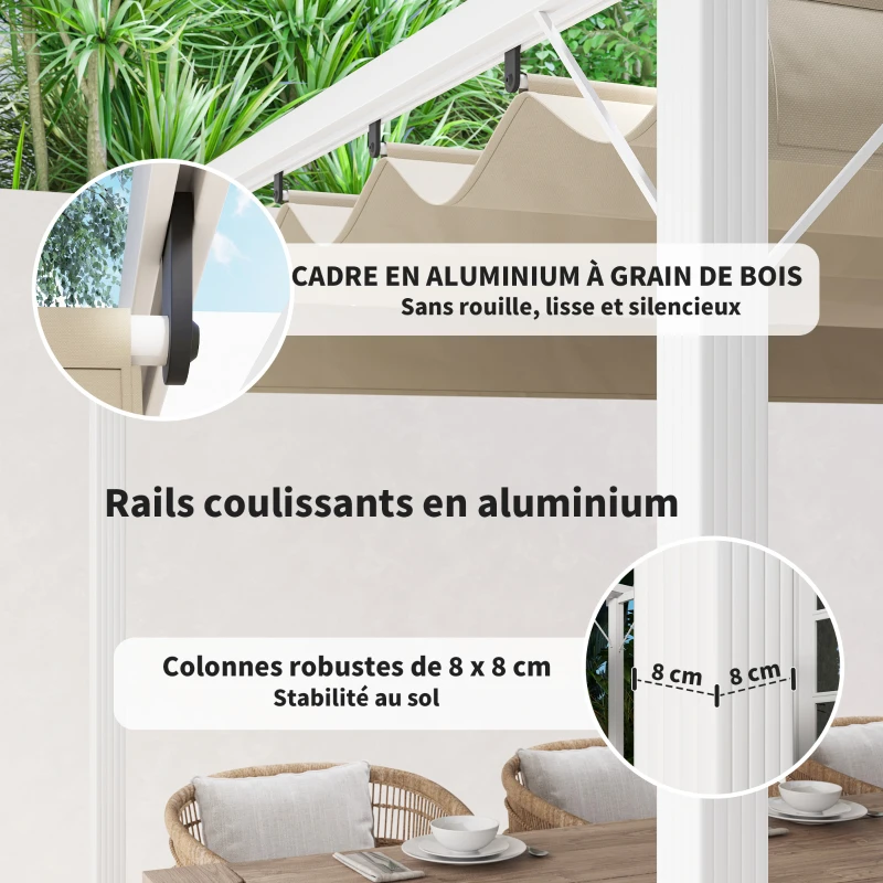 Outsunny Pergola jardin extérieur en aluminium 3 x 4 m avec toit rétractable, abri soleil UPF30+, pour terrasse, patio, blanc